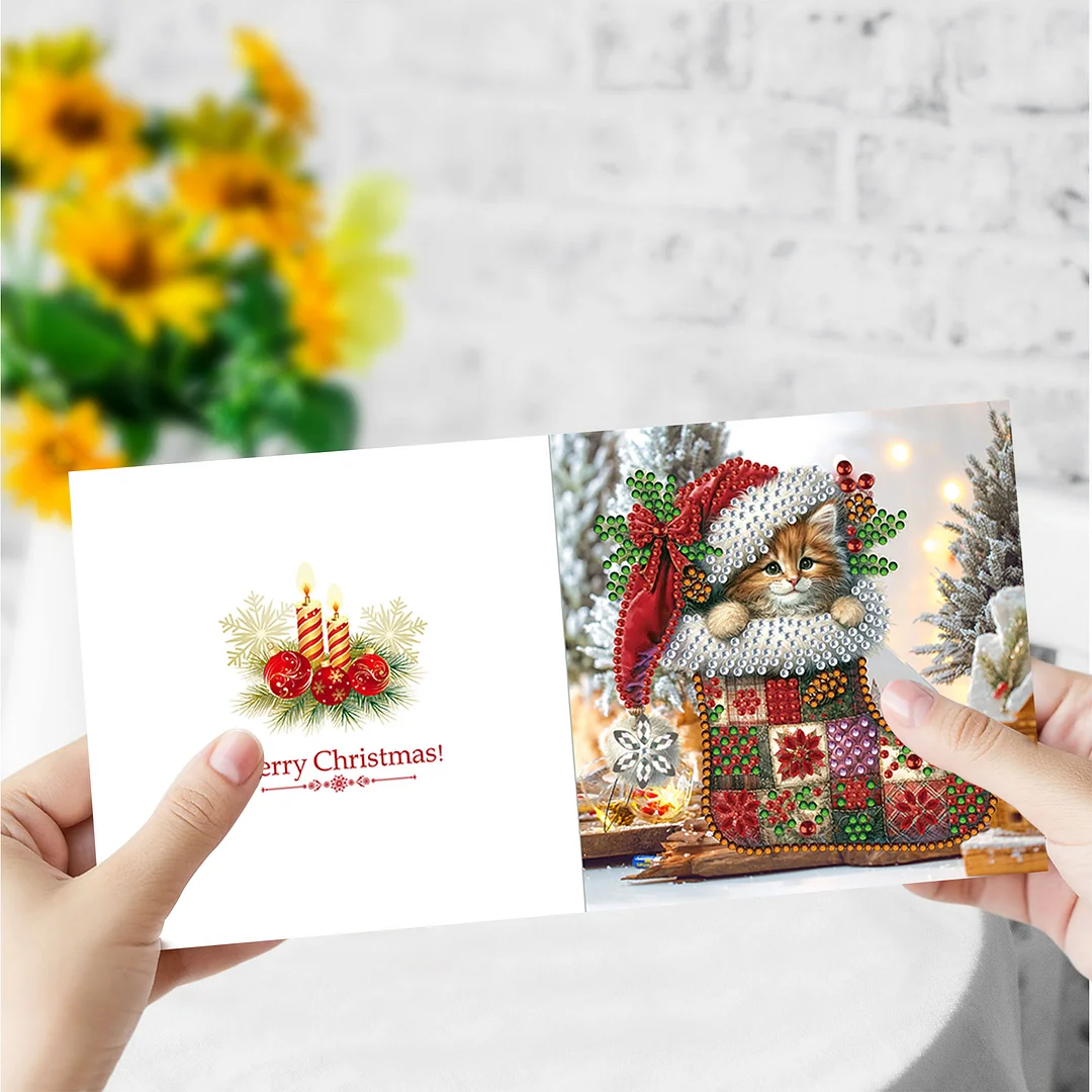6pcs DIY Christmas Sock Animal DIY Diamond Painting Greeting Card for Friends Family Gift【With White Envelope】