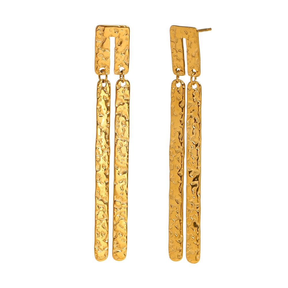 Fashionable Niche Personality Earrings Stainless Steel Plated 18K Gold Medieval French Small Gold Bar Earrings