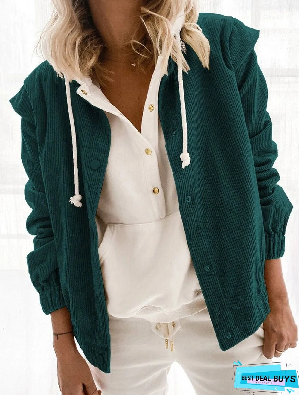 Casual Solid Color Corduroy Loose Long-Sleeved Stand-Up Collar Coat