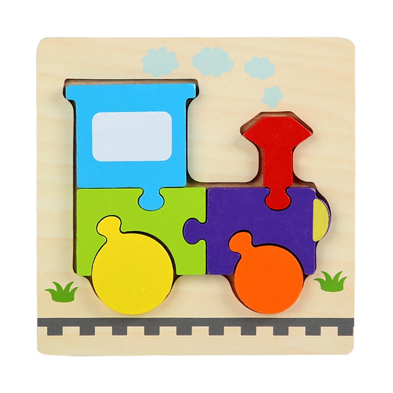 Kindergarten Children’s Enlightenment Early Education Cognition Cartoon Animal Cognition Hand-held Board Wooden Three-dimensional Puzzle Wooden Toys