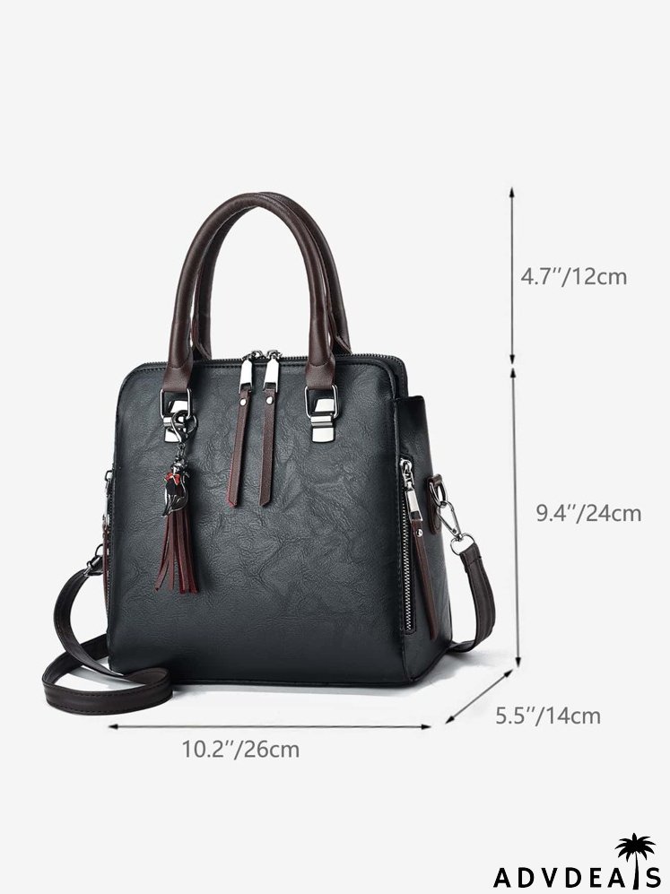 Zip Front Square Bag With Bag Charm