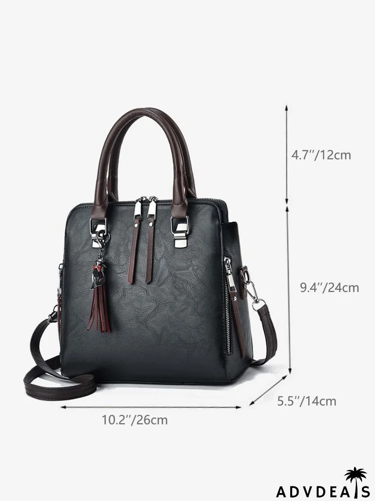 Zip Front Square Bag With Bag Charm