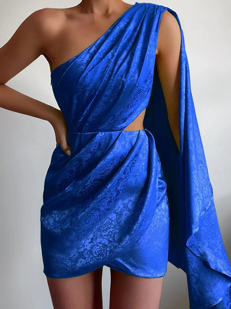 Lady Sexy Sleeveless Hollow Bodycon Dress Vintage Flower Jacquard Women Mini Dress Fashion Off Shoulder Shawl Design Party Dress