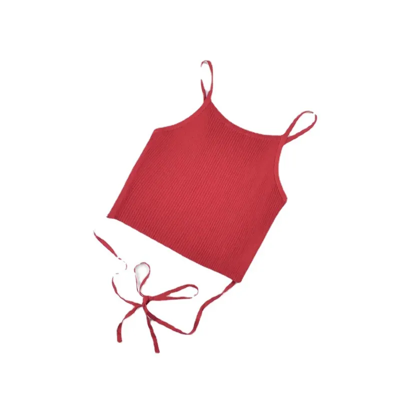 Brownm Brownm Waist Cross Rope Bare Back Small Sling Vest Short Umbilization Bottom Back Hollow Top