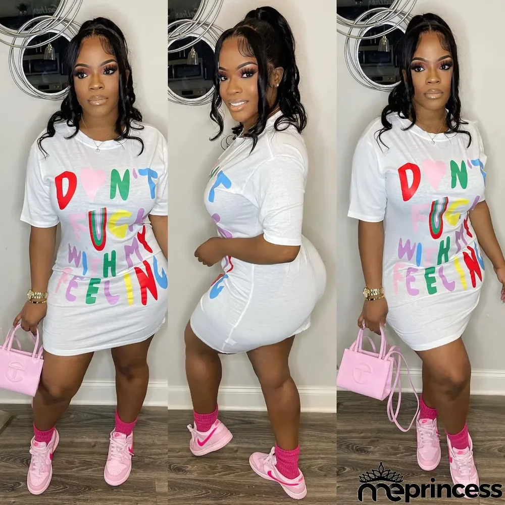 Women's Fashion Letter Print Ladies Dress