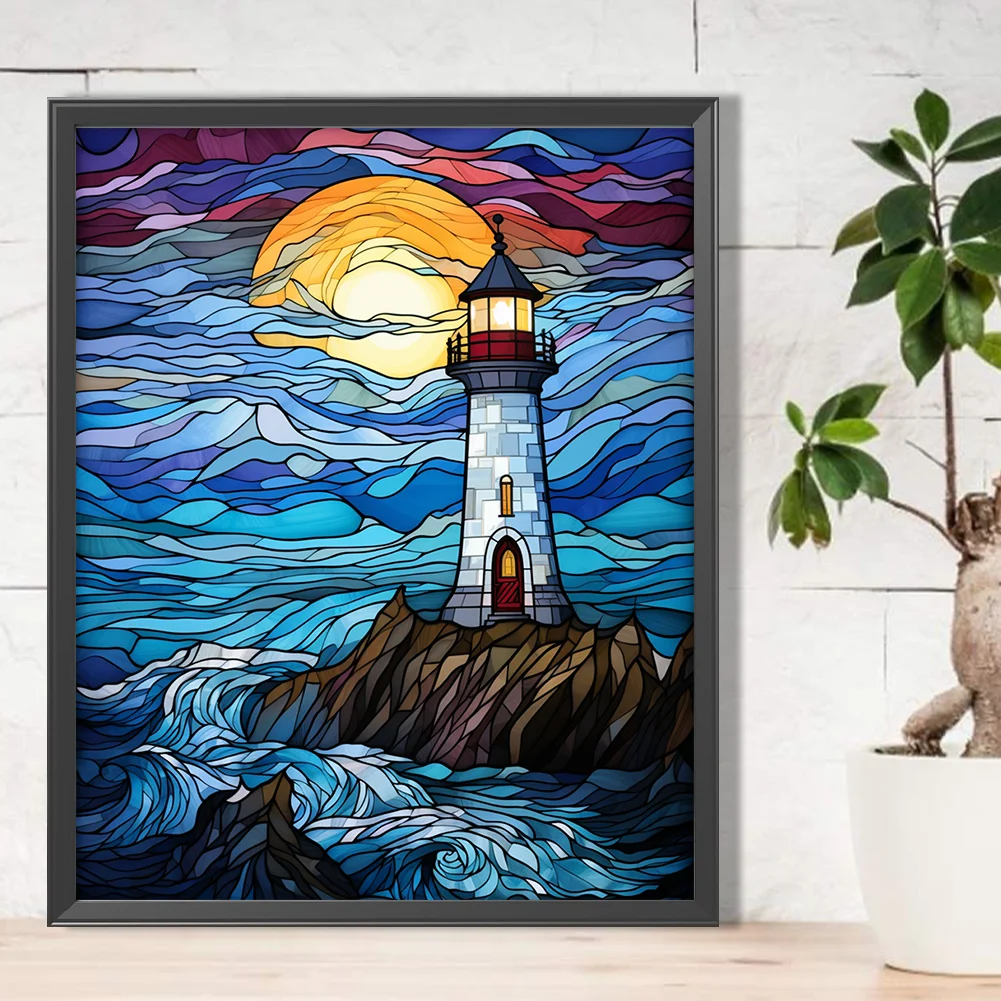 Diamond Painting - Full Round Drill - Stained Glass Lighthouse(Canvas|40*50cm)
