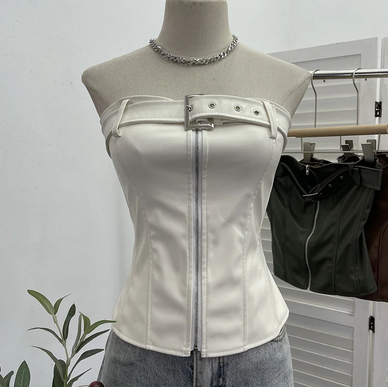 Uveng Real Shooting Spice Girls High-End Pu Leather Tector Locomotive Wind Wrapped Bra Vest Sleeveless Top Tide 1986