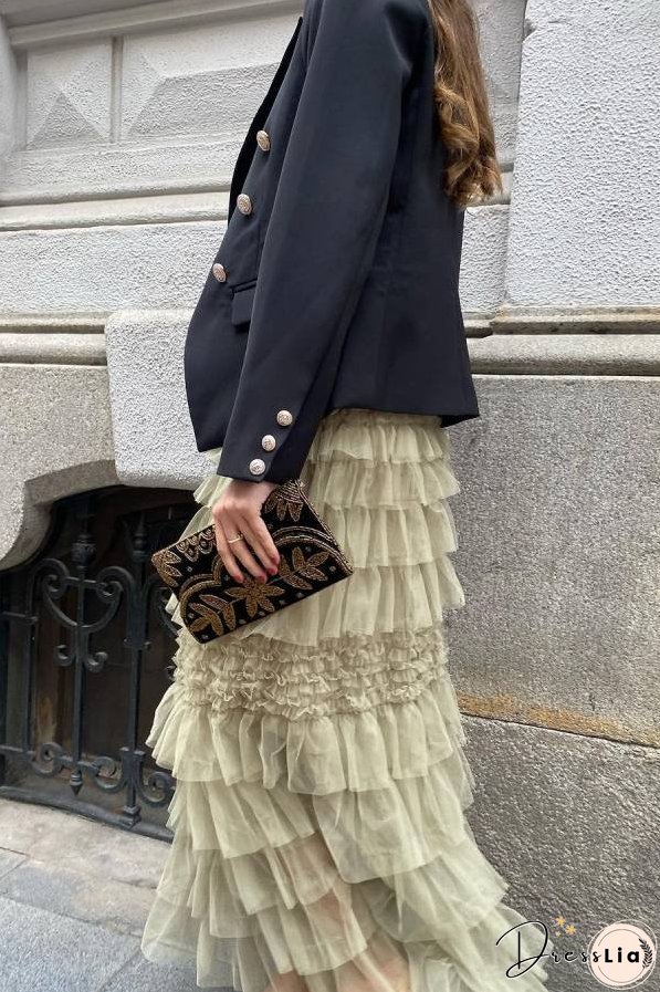 City Empress Tiered Elastic Waist Tulle Maxi Skirt