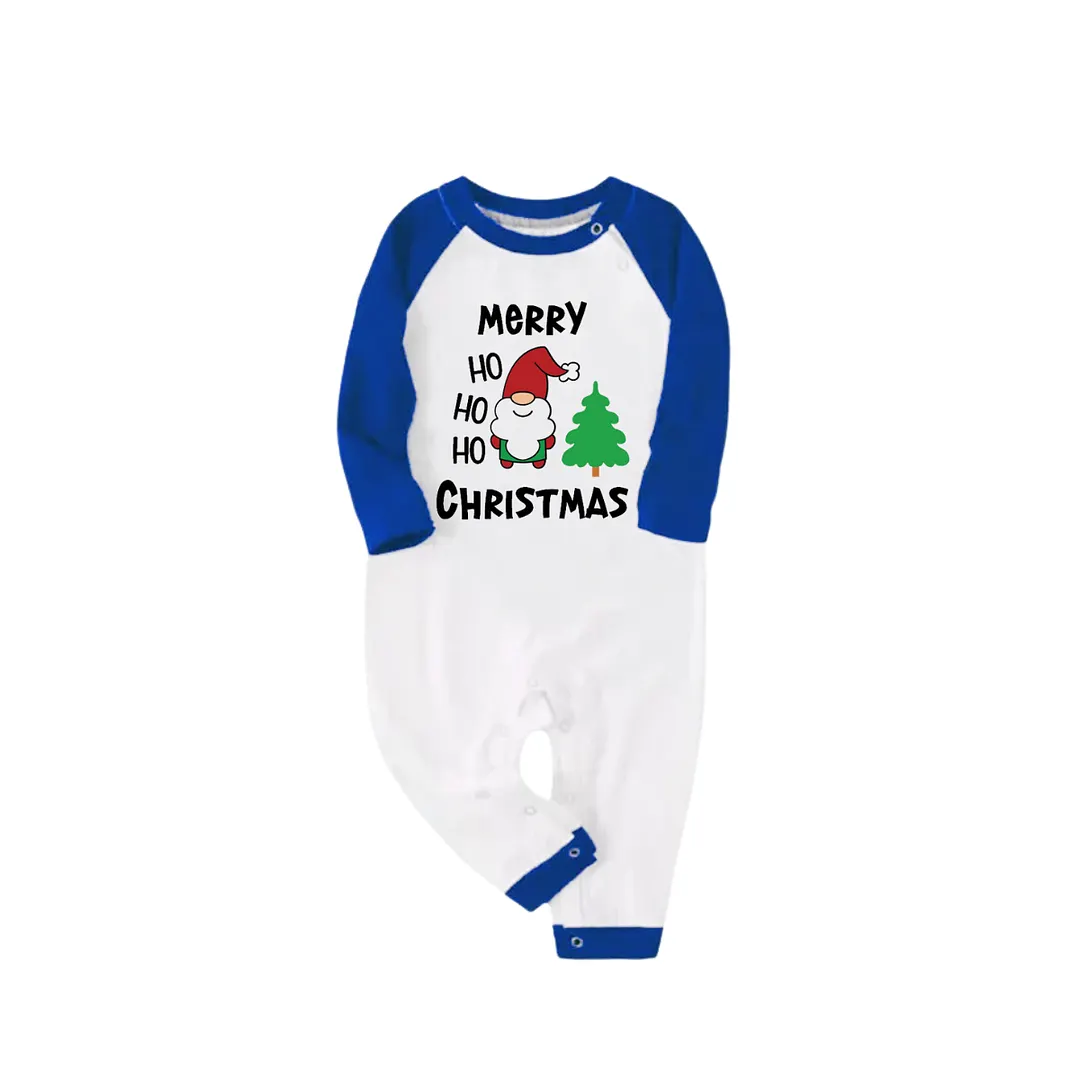"HO HO HO Merry Christmas" 2024 Blue & White Long Sleeve Top with Blue & Black & White Plaid Family Matching Pajamas