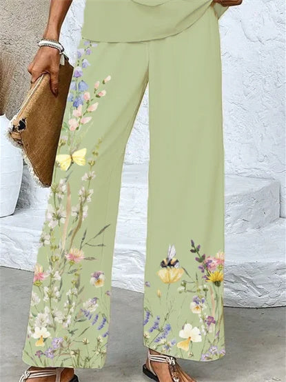 Women's Sleeveless Square Collar Graphic Printed Casual Set