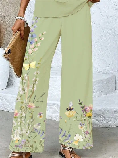 Women's Sleeveless Square Collar Graphic Printed Casual Set