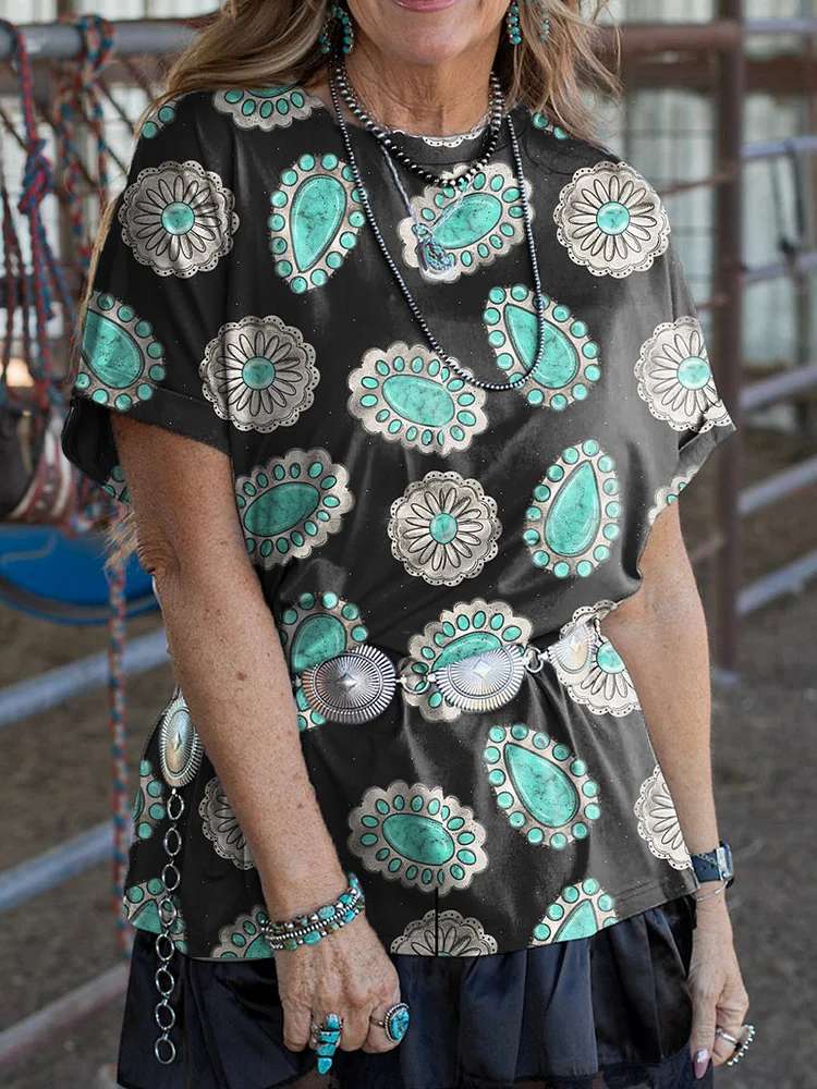 Western Turquoise Print T-shirt