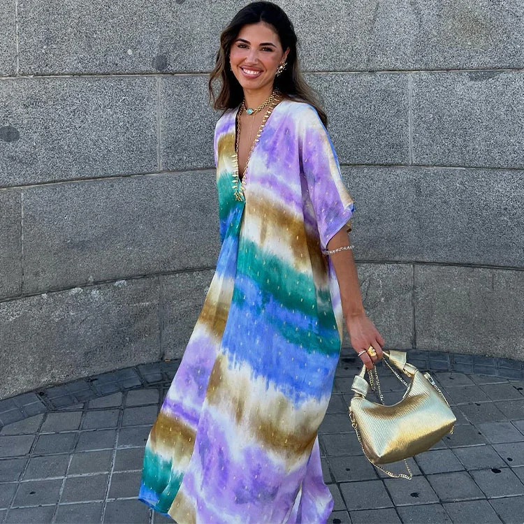V Neck Ombre Printed Dress