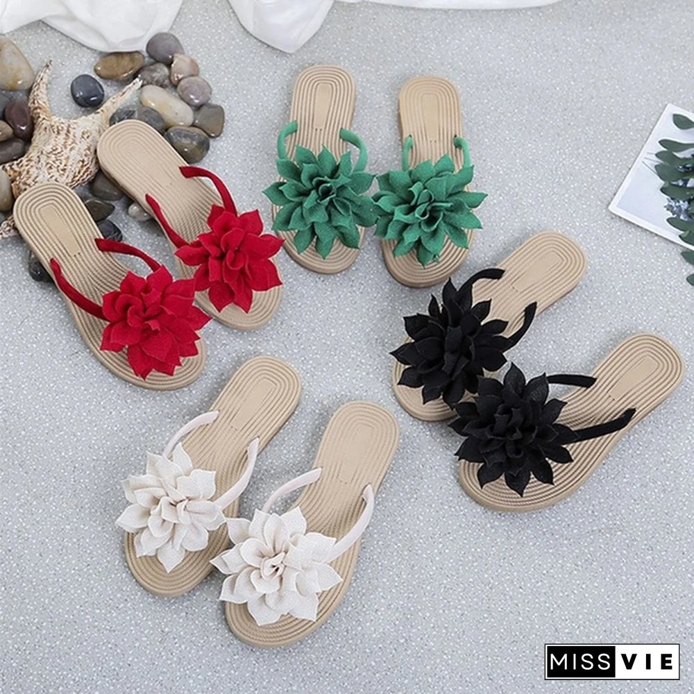 Summer Korean Casual Fashion Sweet Flowers Beach Slippers Women Slippers Flat Sandals Flip-flops