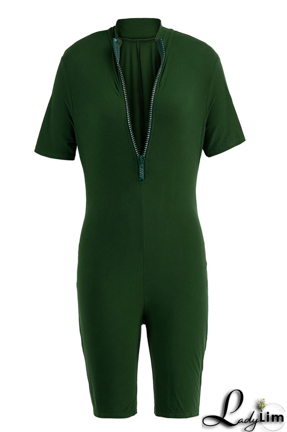 Royal Blue Fashion Casual Solid Basic Zipper Collar Skinny Romper