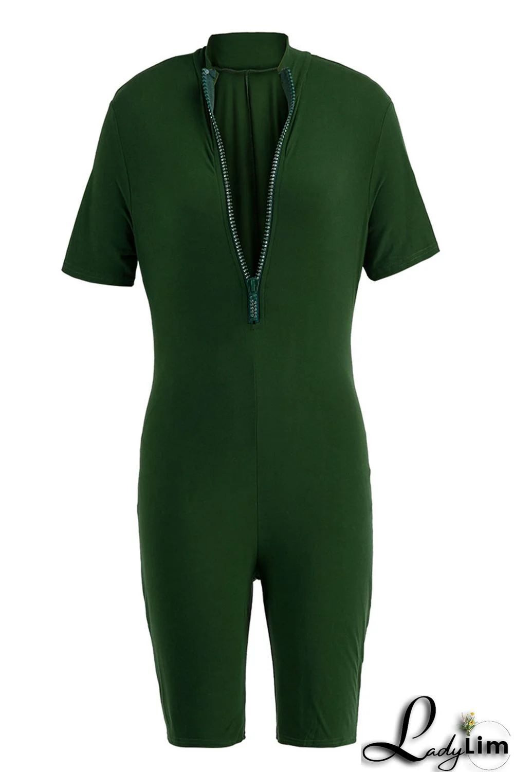 Royal Blue Fashion Casual Solid Basic Zipper Collar Skinny Romper