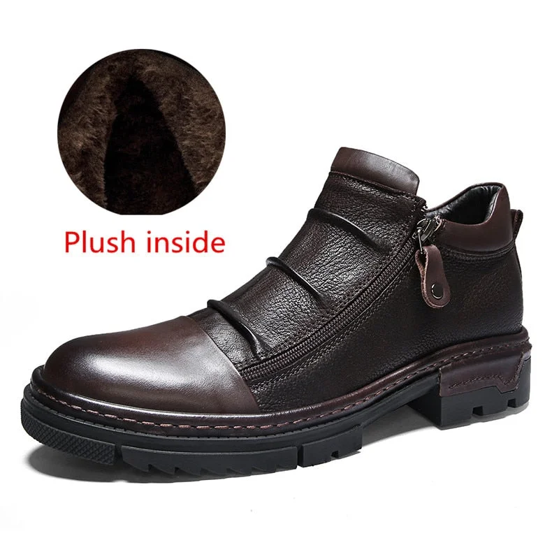 100% Genuine Leather Boots Men Autumn Fashion Retro Zipper Chelsea Ankle Booties Original designer Motorcycle shoes for Party