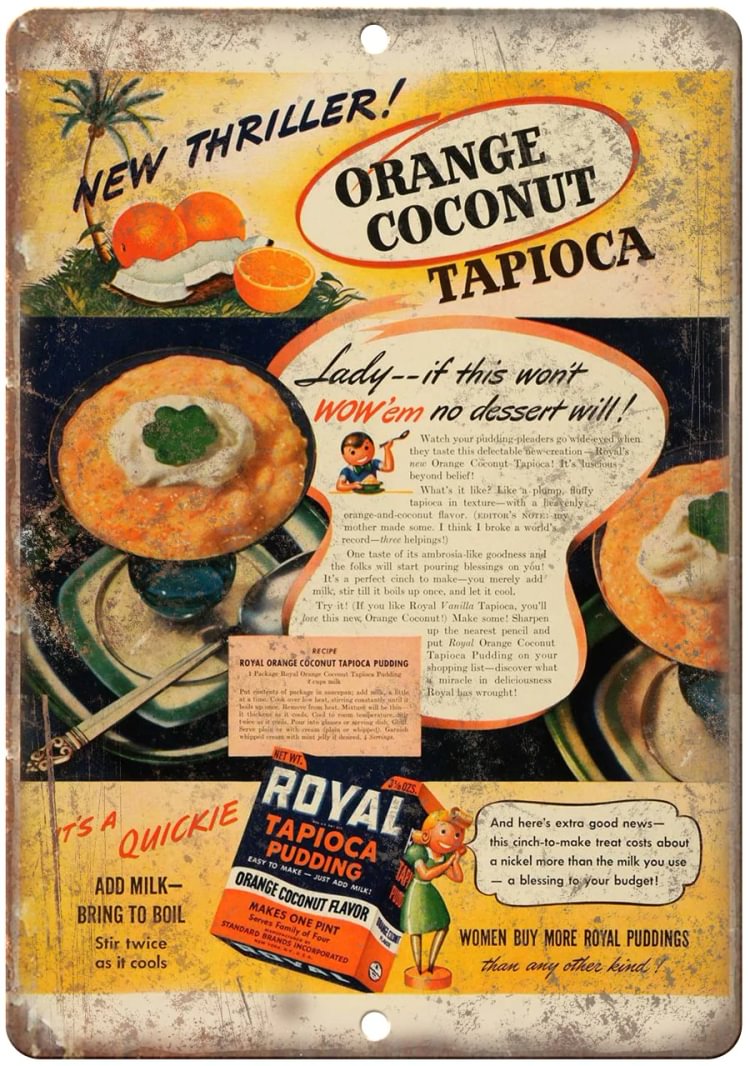 Pudding au tapioca royal - Enseigne Vintage Métallique/enseignes en bois - 20*30cm/30*40cm