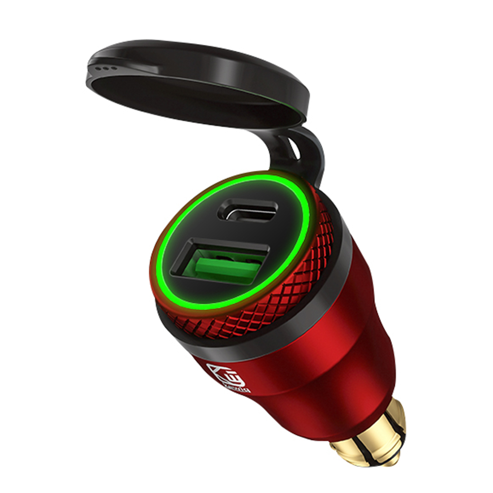 

DIN Plug to QC3.0 + PD USB Charger w/ LED Light for Motorcycle -Red+Green, 501 Original