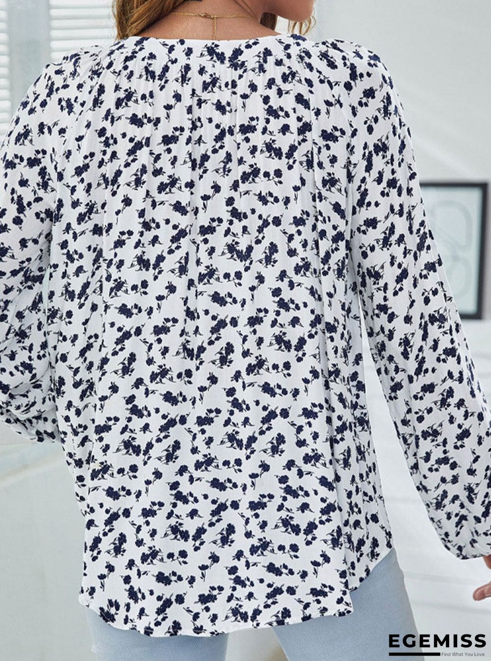 Floral Print V-neck Casual Long-sleeved Blouse | EGEMISS