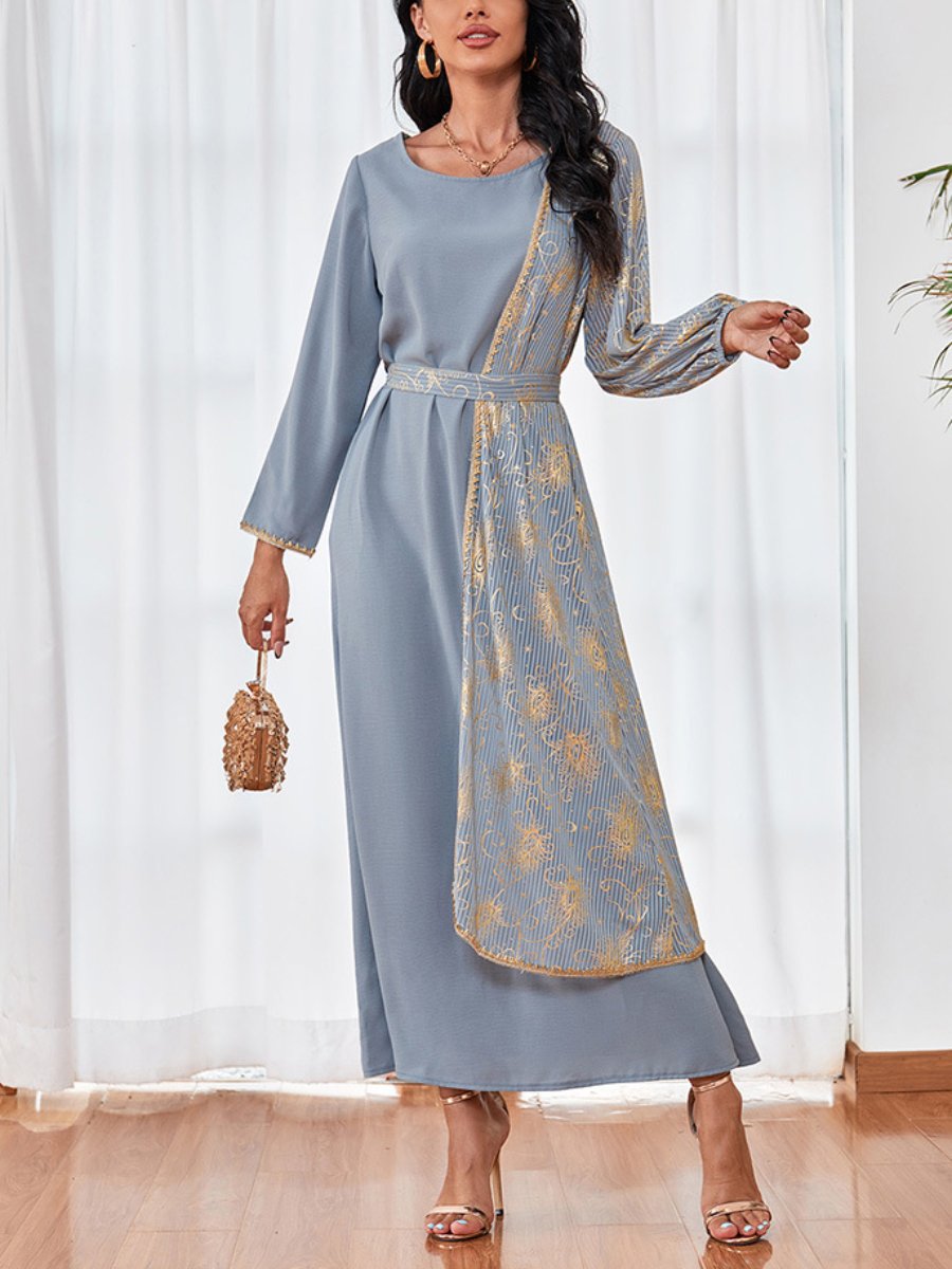 Color Contrast Long Sleeve Round Neck Elegant Dress | Oxredo Shop Ramadan Sale