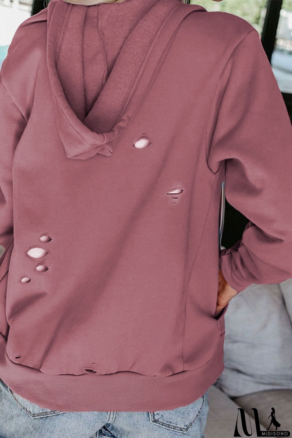 MidiSono - Ripped Zipper Pocket Hoodie