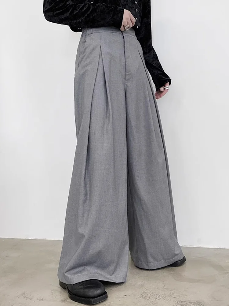 Aonga Spring Autumn Loose Casual Pleated Flowy Grey Black Wide Leg Pants for Mens Floor Length Trousers Streetwear 2023 aonga