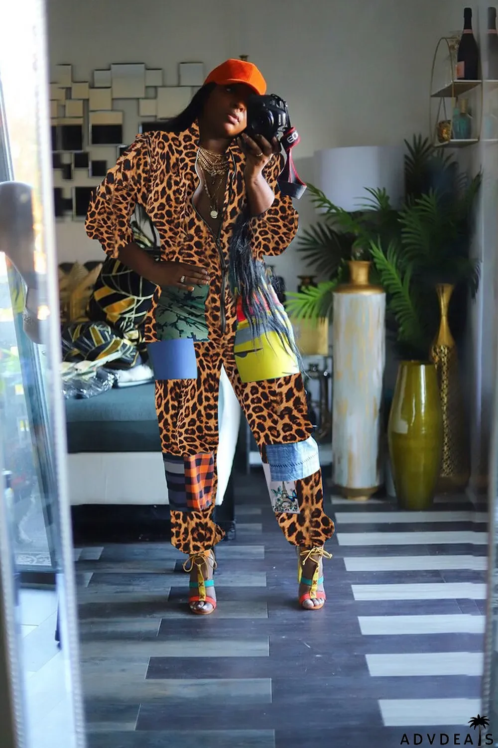 Fashion Casual Cute Positioning Print Zipper Jumpsuit