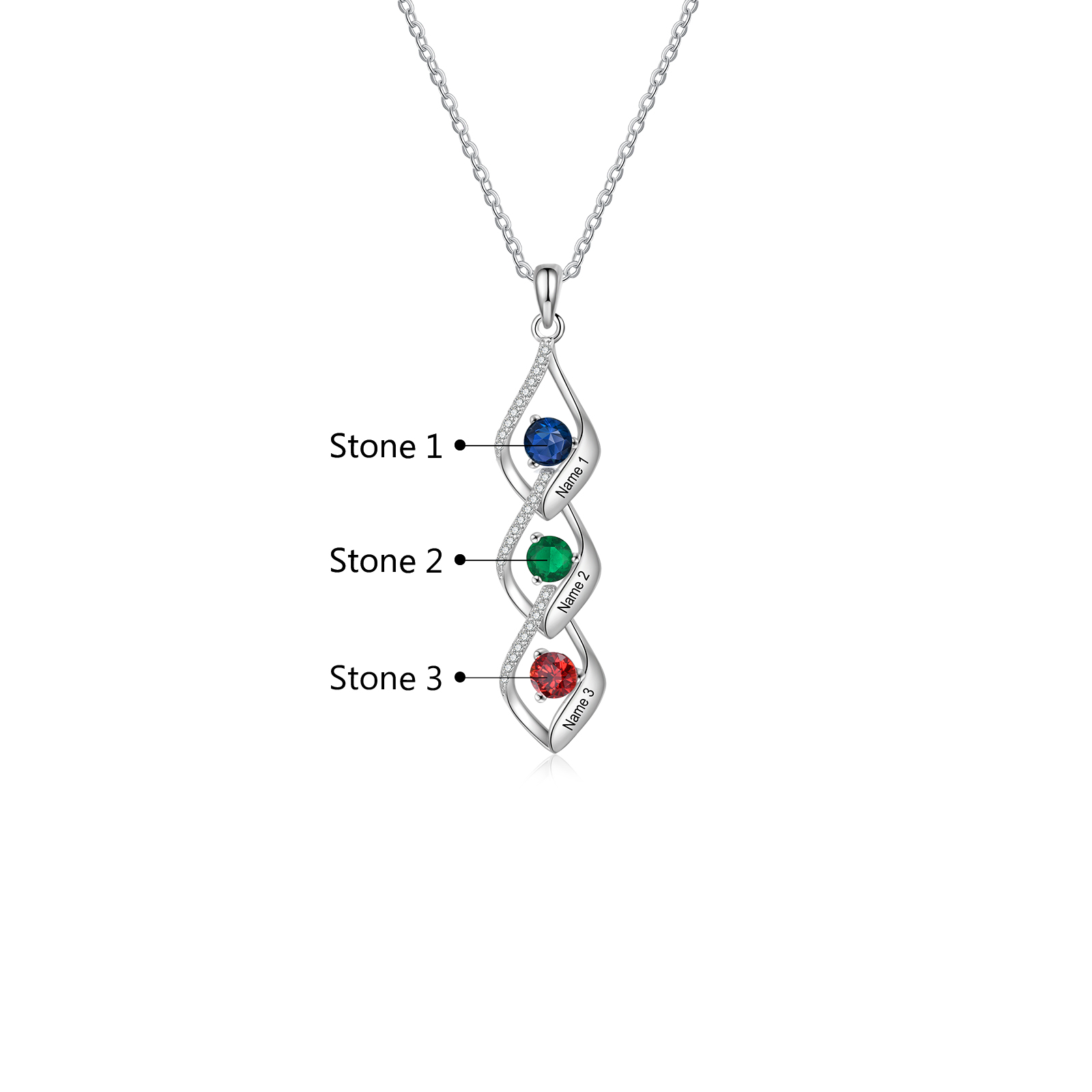 3 Names - Personalised Pendant Necklace Custom Birthstones & Names Necklace Birthday Gift for Her-Jessemade AU