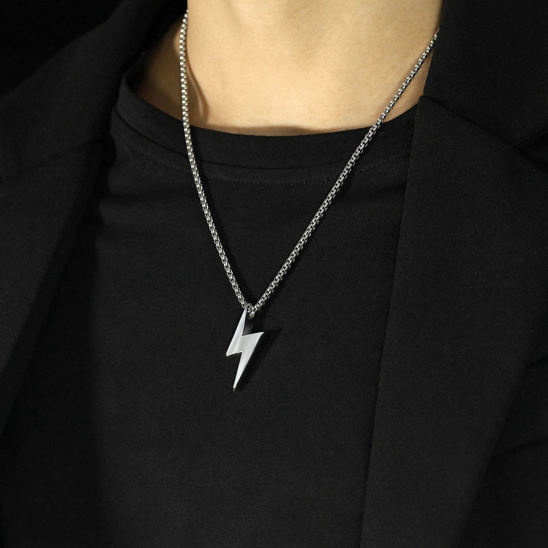 Minimalist Streetwear Lightning Titanium Steel Polishing Unisex Pendant Necklace Men Pendant Necklaces