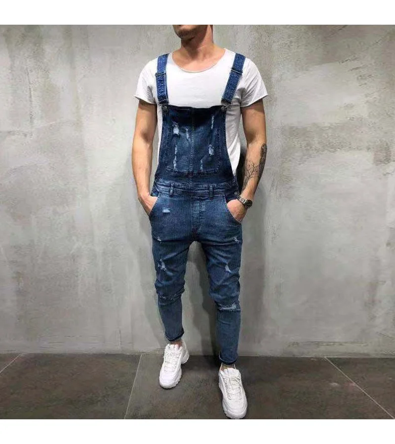 Men Ripped Design Slim Fit Suspender Skinny Jeans S-3XL