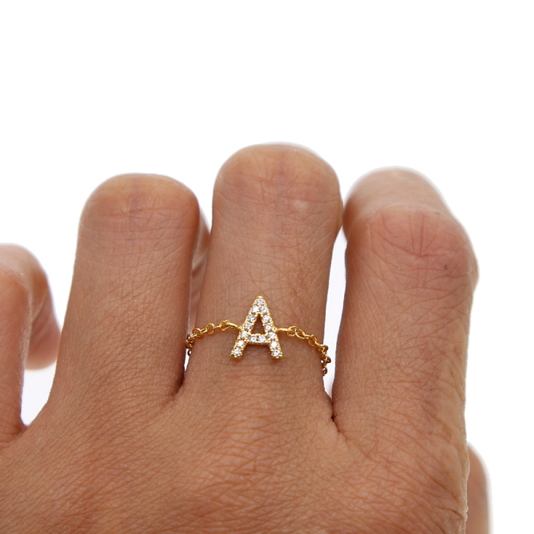 A-Z Alphebet Letters Link Gold Silver Women Ring