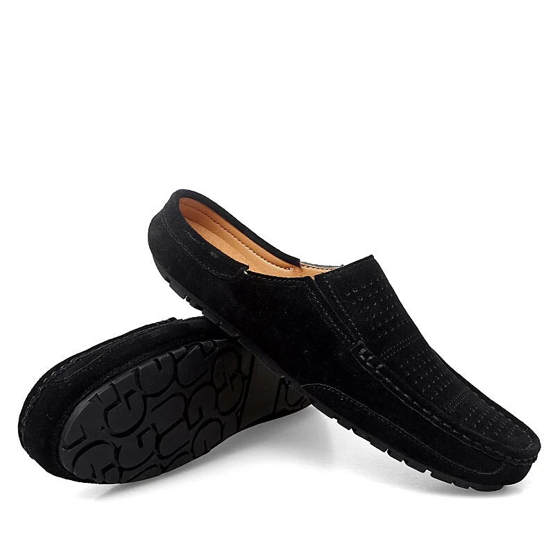 Loafers Men Leather Half Slipper Moccasins Flat Italian Style Lazy Boat Driving Shoes Gentleman Shoe Flannel Footwear Non-Slip