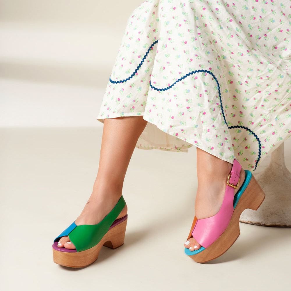 Fashion Multicolor Open Toe Slingback Heeled Clogs with Platform Nicepairs