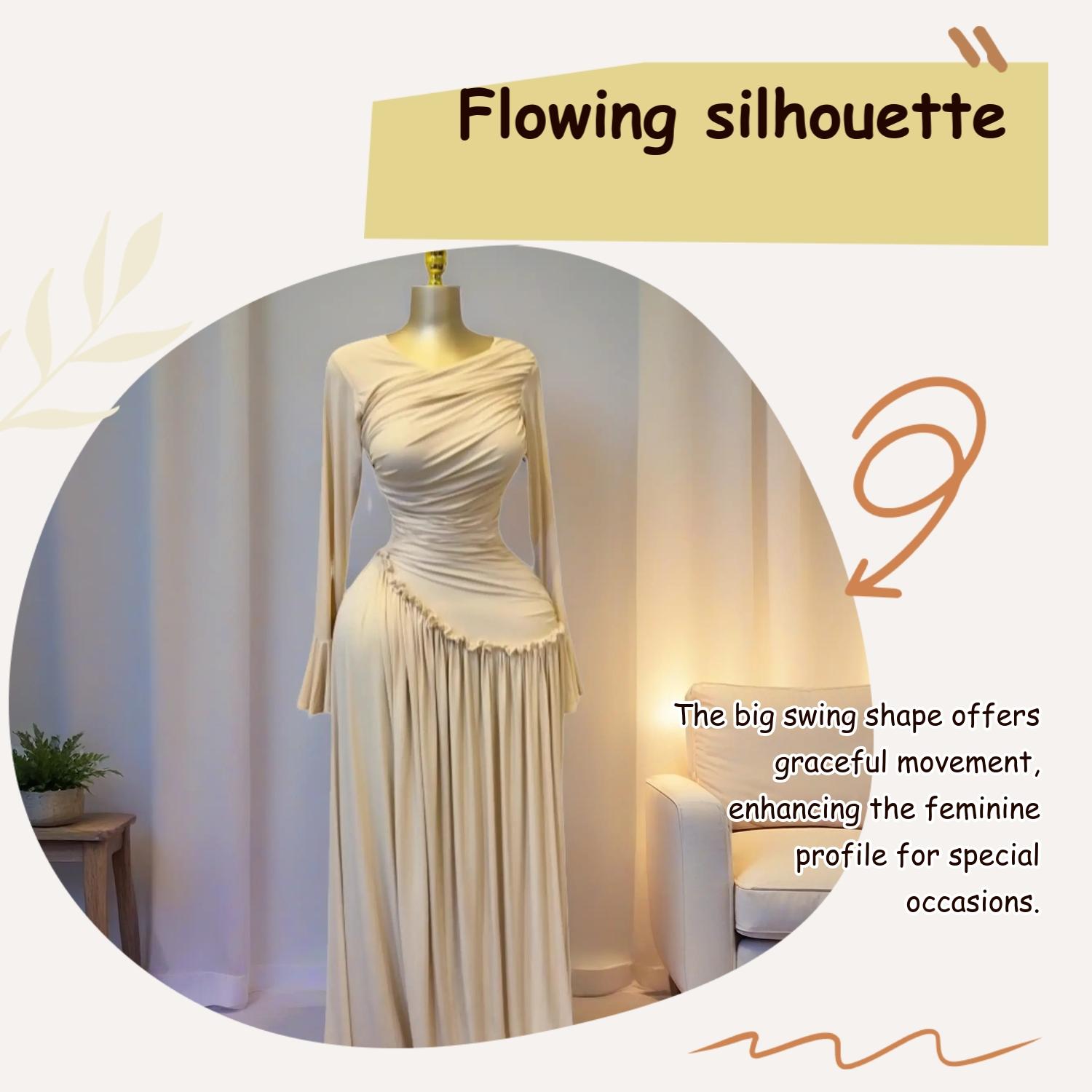 PULKRITU Elegant Chic Women's Long Sleeve O-Neck Big Swing Maxi Dress Woven, Fall & Winter Wear, Sweet Holiday Birthday Party Sexy Dress, Casual Style