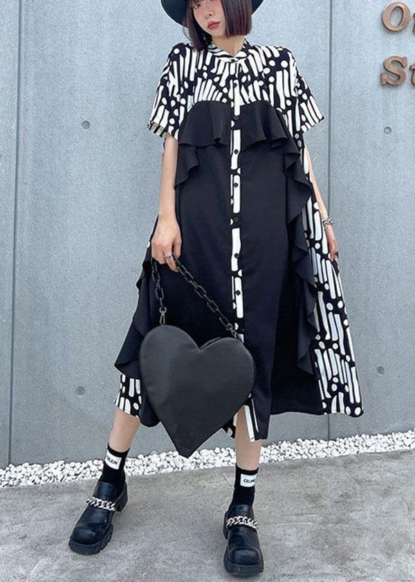 Bohemian Ruffles Patchwork Button Down Ankle Dress
