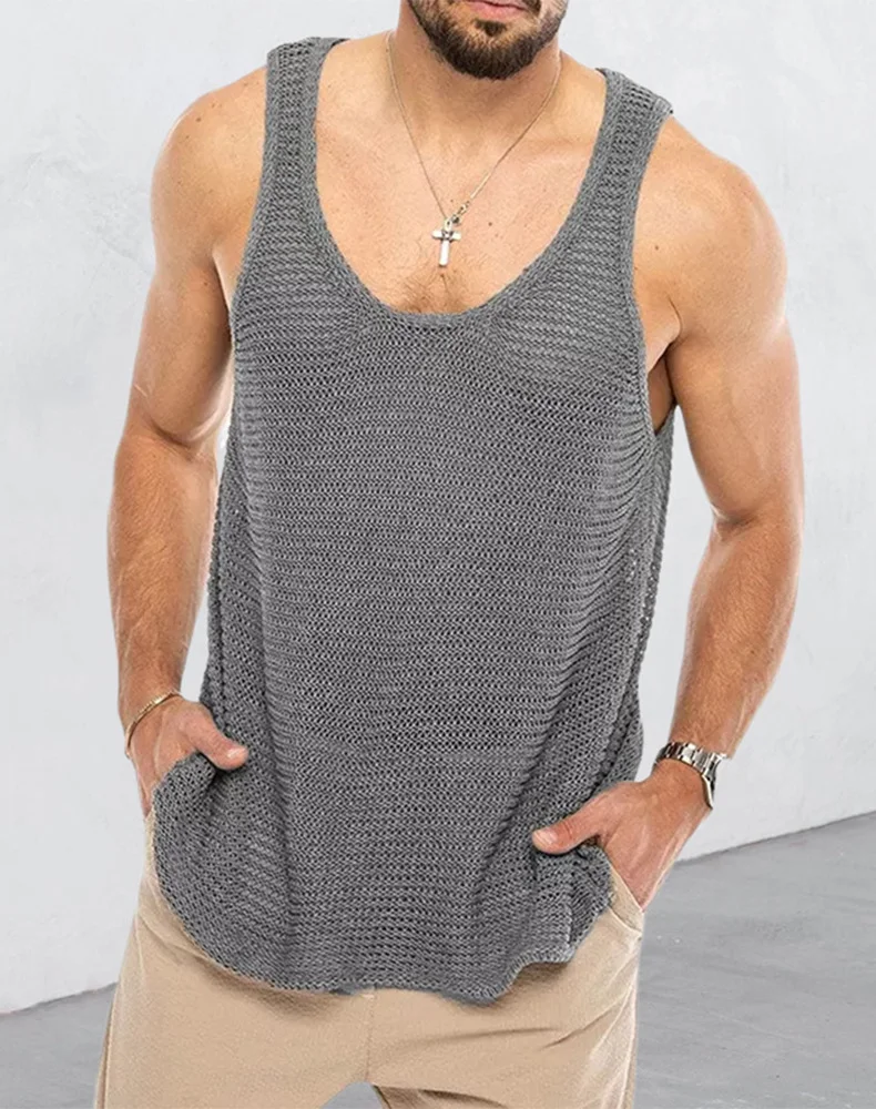 Wongn Wongn Spring And Summer Men's Casual Top Tank Top Sleeveless Knit Pure Color Men's Sweater Vest