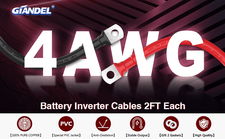 GIANDEL 4 AWG 2ft Gauge Red + Black Pure Copper Cables GIANDEL 4 AWG 2ft Gauge Red + Black Pure Copper Cables