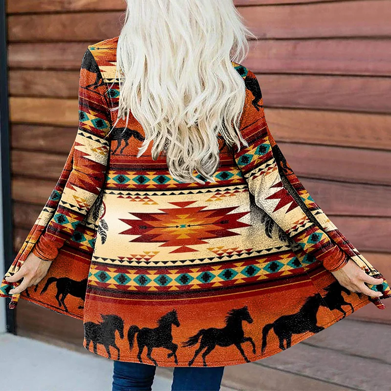 Ethnic Horse Print Long Sleeve Jacket