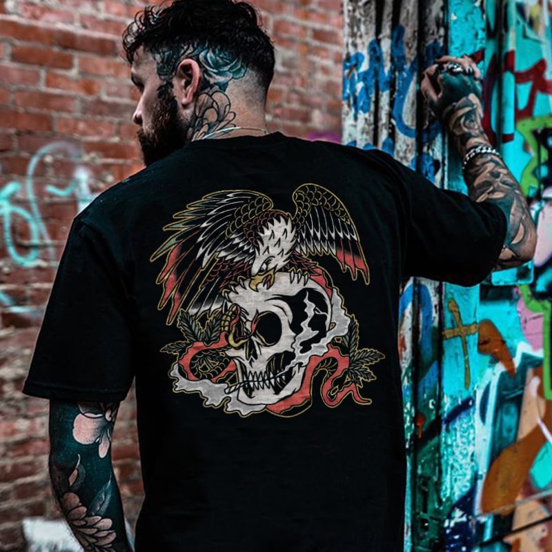Eagle and skull printed loose T-shirt designer - Krazyskull