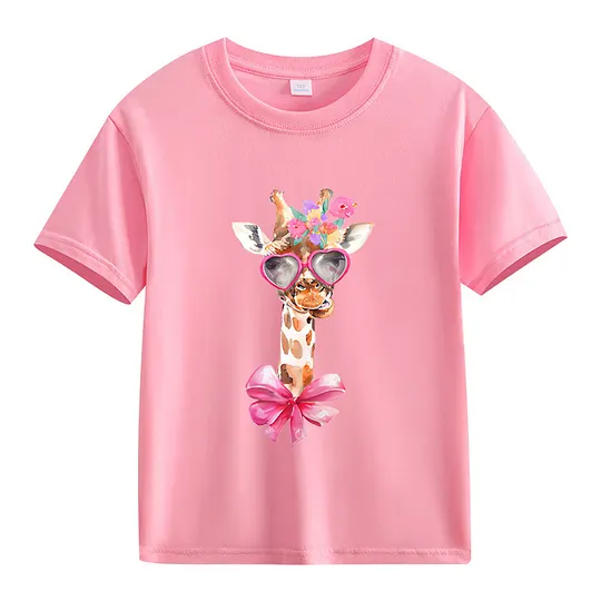 【2Y-13Y】Giraffe With Heart Sunglasses & Bow Kids' T-Shirt