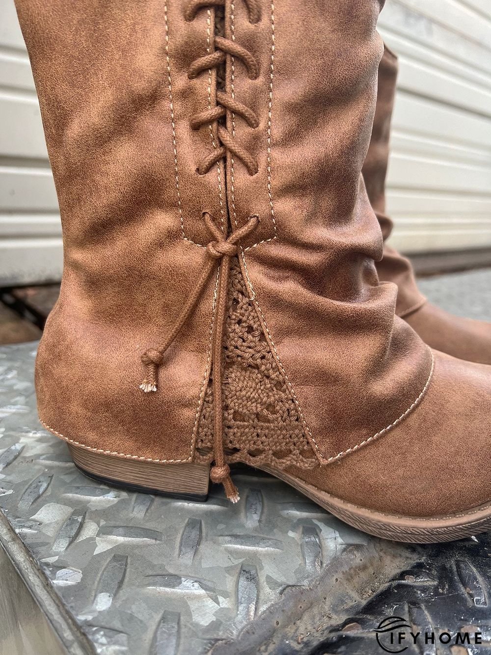 Women's Cross Lace Lace Panel Vintage Chunky Heel Chukkas Booties | IFYHOME