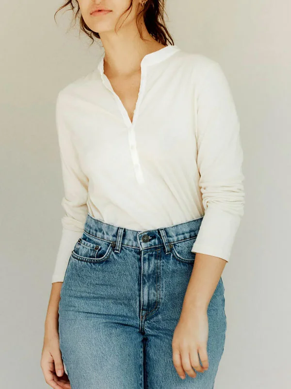 Vintage Henley Collar Comfort Women's Long Sleeve