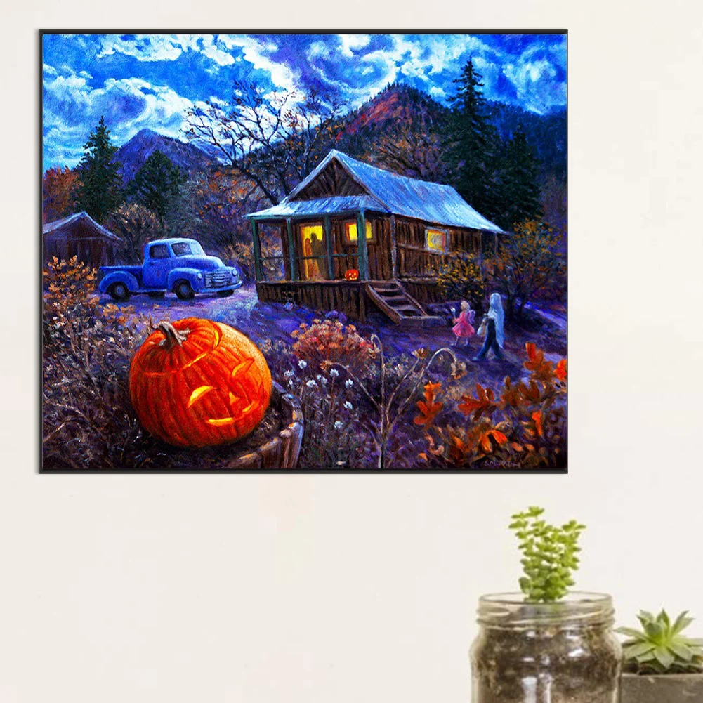 5D DIY Full Round Drill Diamond Painting Outdoor Halloween Scene Kit Home Decor