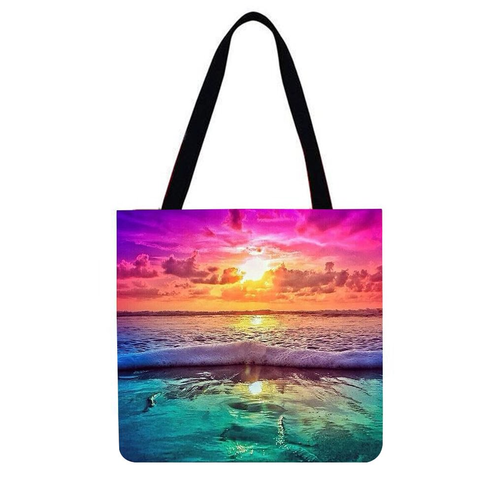 Linen Tote Bag-Sunrise by the sea