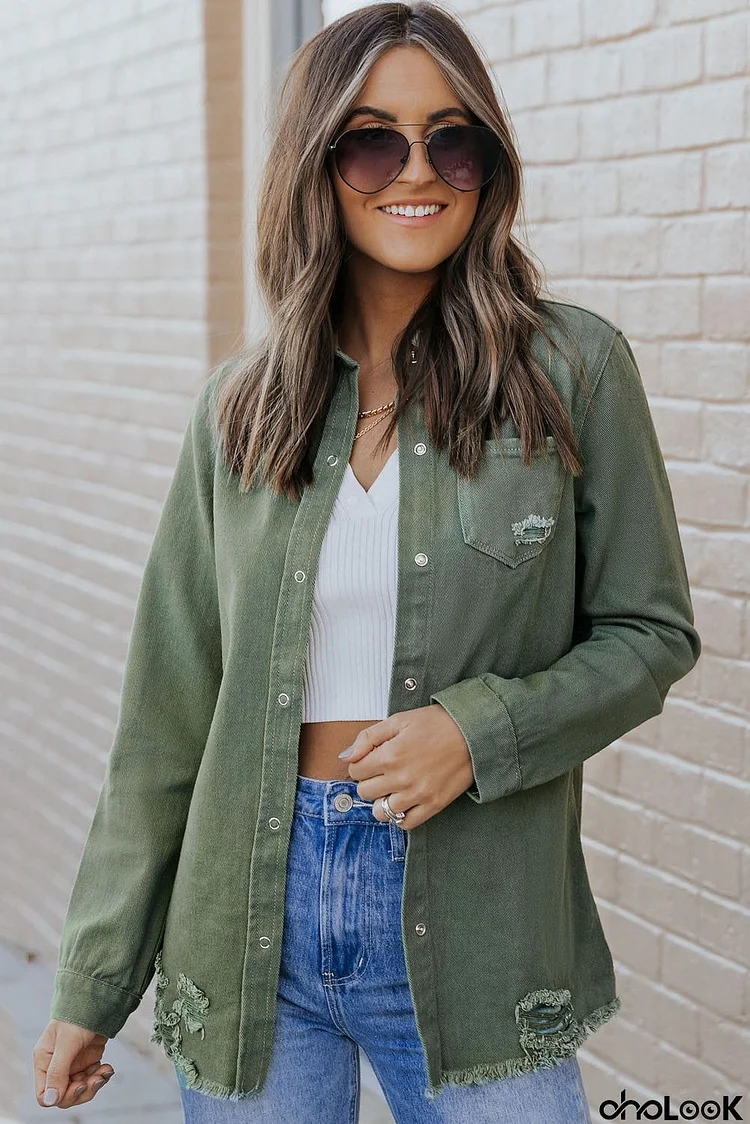 Ripped Green Denim Jacket