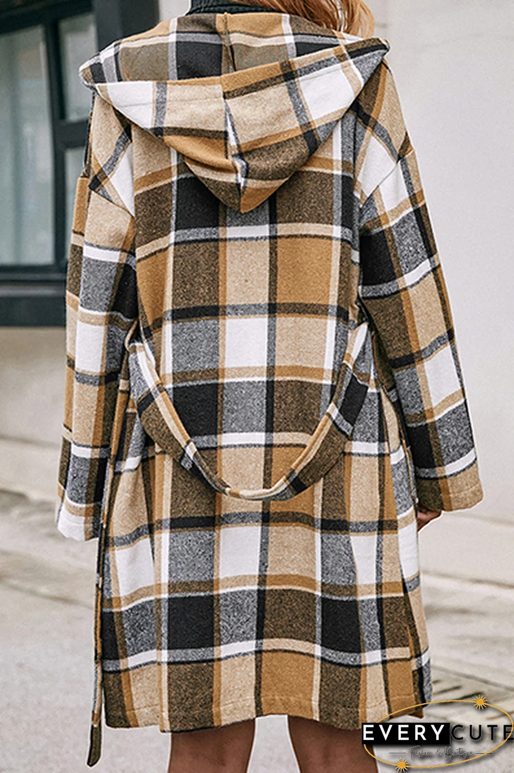 Fashion Elegant Geometric Pocket With Belt Hooded Collar Outerwear