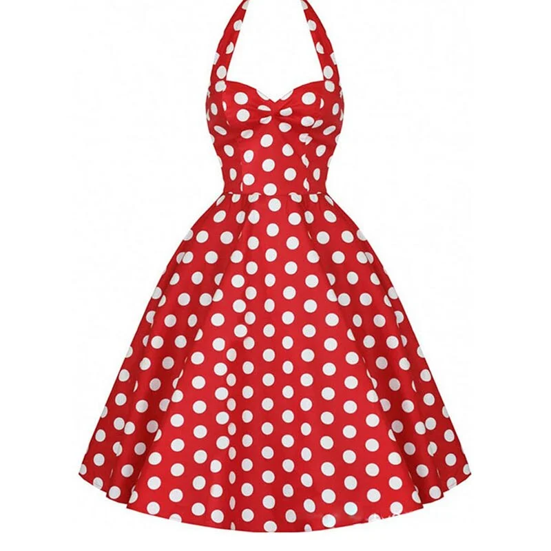 Summer Casual Dress Women  Polka Dot Retro Swing Gown Pin Up Robe Vintage 60s 50s Rockabilly Sundress