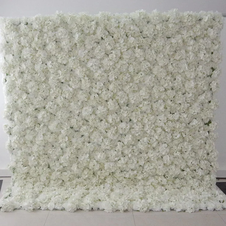 Roll Up Fabric Artificial Lemon Green and White Flower Wall Wedding Backdrop, Floral Party Decor, Event Photography-VF-063