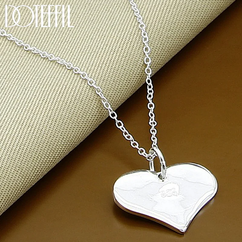 DOTEFFIL 925 Sterling Silver 18 Inch Chain Heart Tag Pendant Necklace For Women Jewelry 